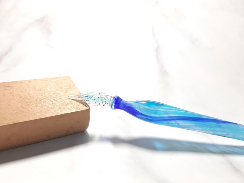 柚子林手工琉璃 - 水舞彩带/ 蔚蓝 - 琉璃笔 - 玻璃笔 - 沾水笔 - 蘸水笔 - 琉璃 蓝色