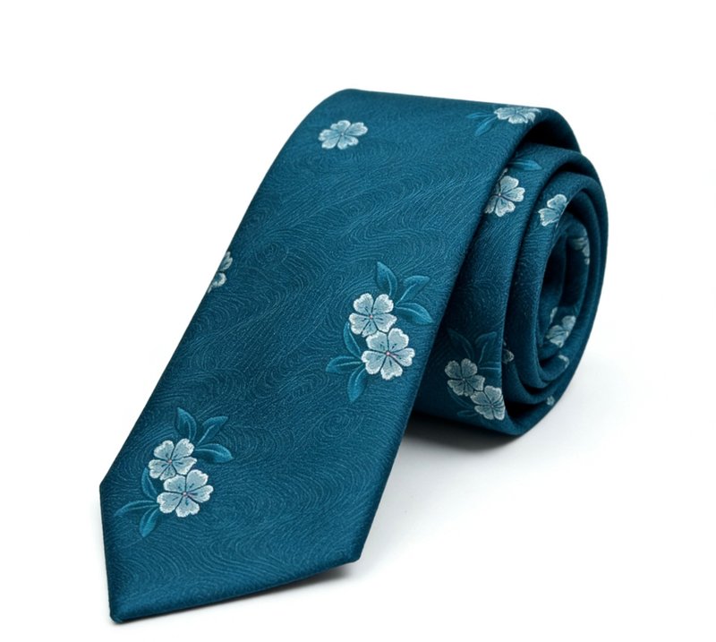 綠色花卉真絲領帶紳士穿搭tie禮盒裝 - 领带/领带夹 - 丝．绢 绿色