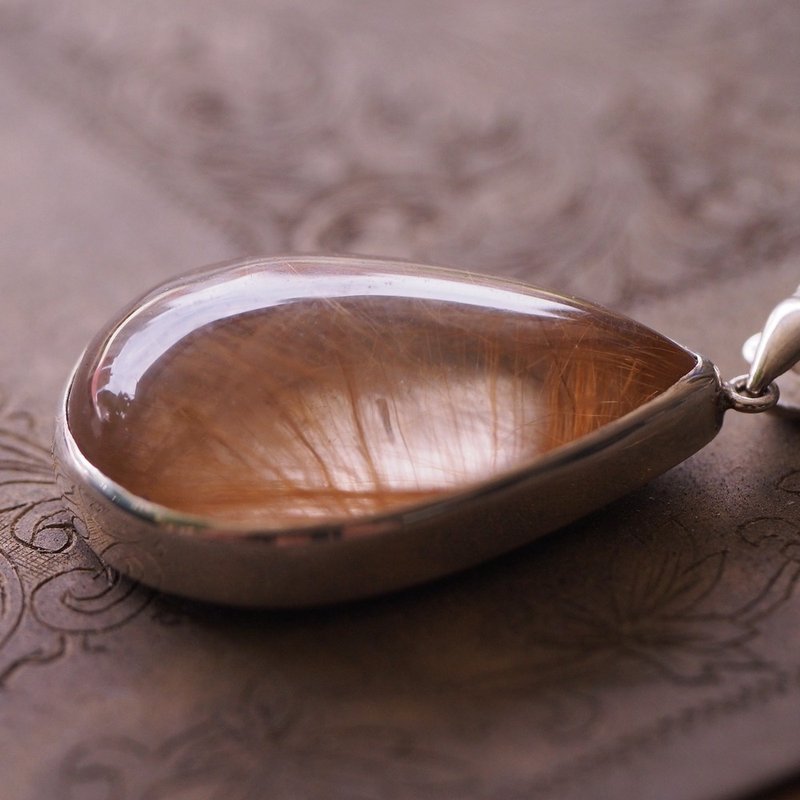 大颗 钛晶 金红石 手工纯银项链 Golden Rutile Quartz - 项链 - 水晶 金色