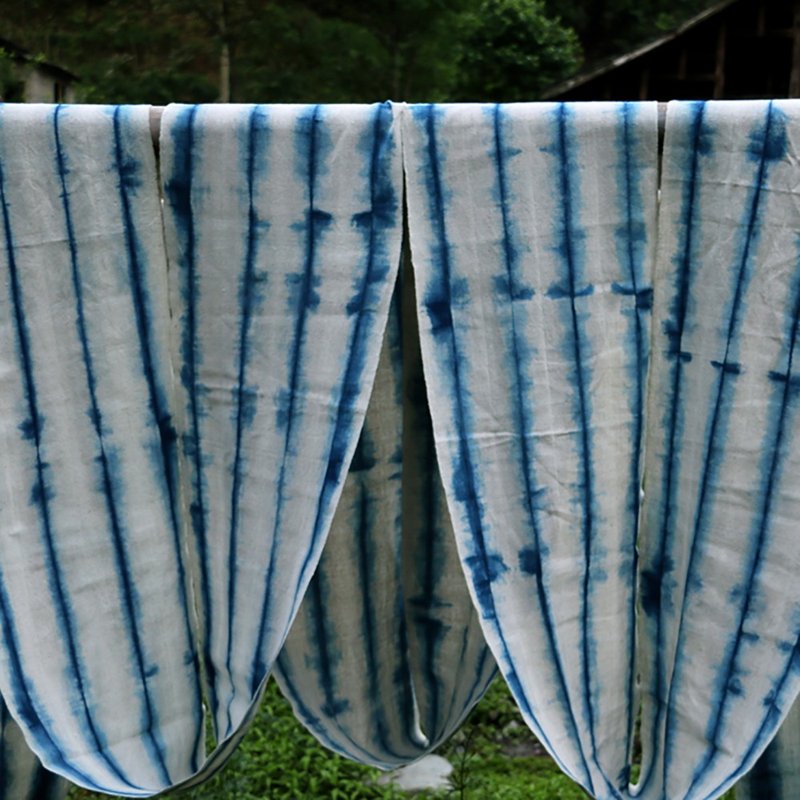 倚山人|蓝染手织布indigo扎染型染床上沙发服装门窗布料宽40cm - 编织/刺绣/羊毛毡/裁缝 - 棉．麻 