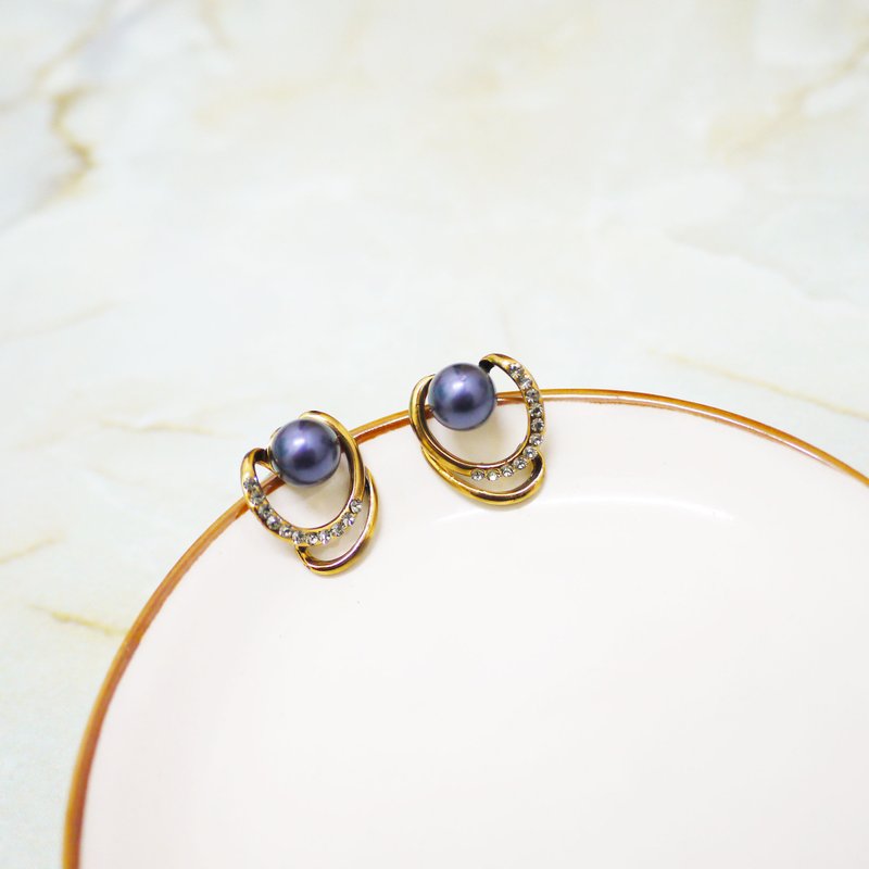 巴黎优雅水晶珍珠耳环 - 耳环/耳夹 - 其他金属 绿色