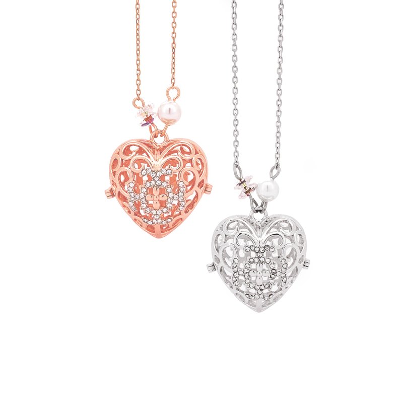 EN04 水晶爱心香薰颈链 - 项链 - 铜/黄铜 