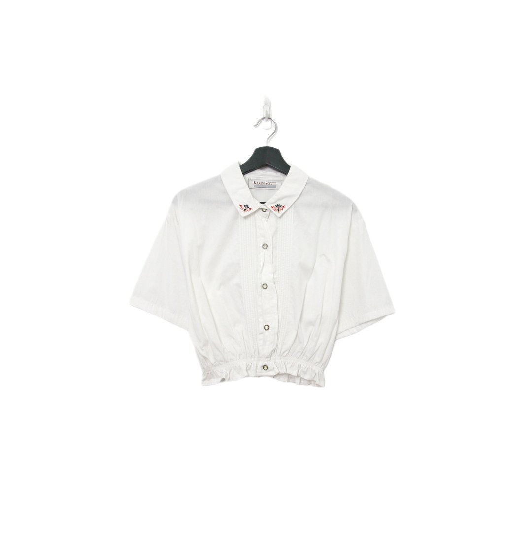 Back to Green-再制刺绣白衬衫 低调图腾 ws-08//vintage shirt - 女装衬衫 - 棉 