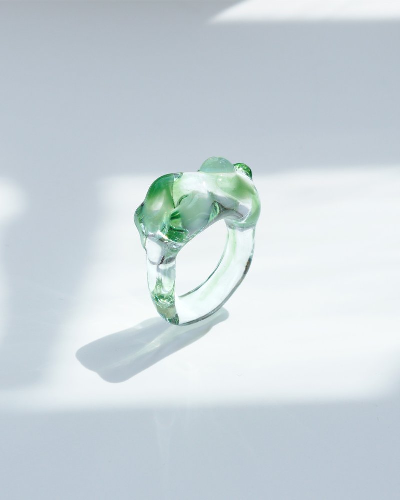 手工制云朵玻璃介指【绿色】 - 戒指 - 玻璃 绿色