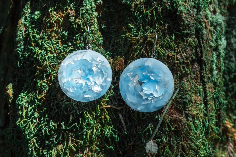 晴空印象 纯银纱光大圆耳环 可换耳夹 - 耳环/耳夹 - 纯银 白色