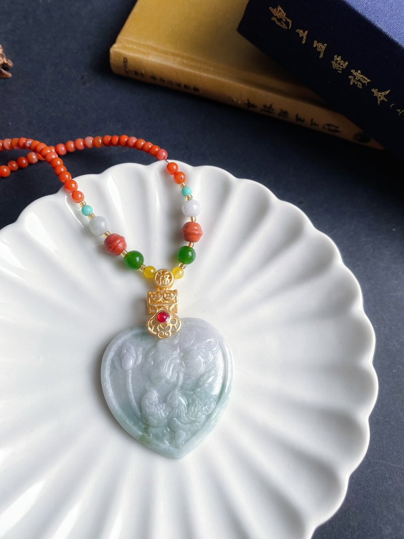 天然缅甸玉翡翠【鸳鸯】结婚礼物 项链 礼物 永结同心 永裕爱河 - 项链 - 玉石 红色