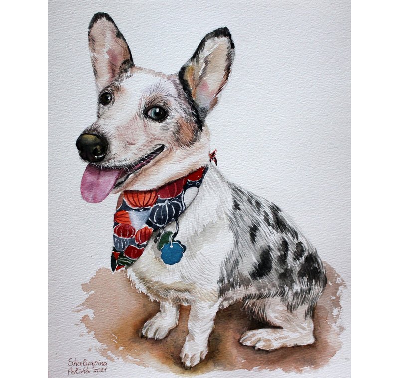 Custom Pet Portrait Painting Original Watercolor Dogs Wall Art Pet Artwork - 海报/装饰画/版画 - 纸 多色