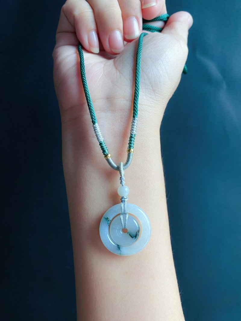 天然缅甸玉翡翠 飘花 子母扣 项链 礼物 长辈礼 jadeite 小孩配戴 - 项链 - 玉石 绿色