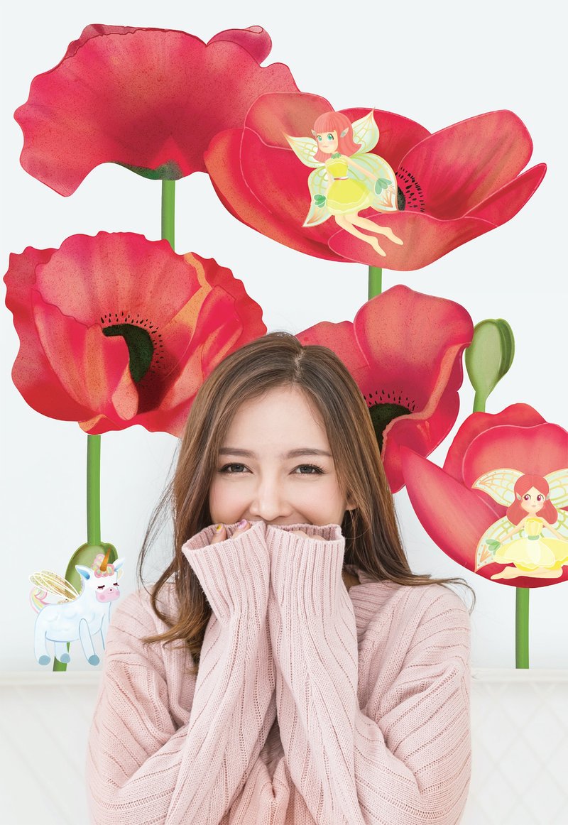 QuickFilm 静电无痕装饰墙贴-童话花园系列-神秘的罂粟花 (红) - 墙贴/壁贴 - 塑料 红色