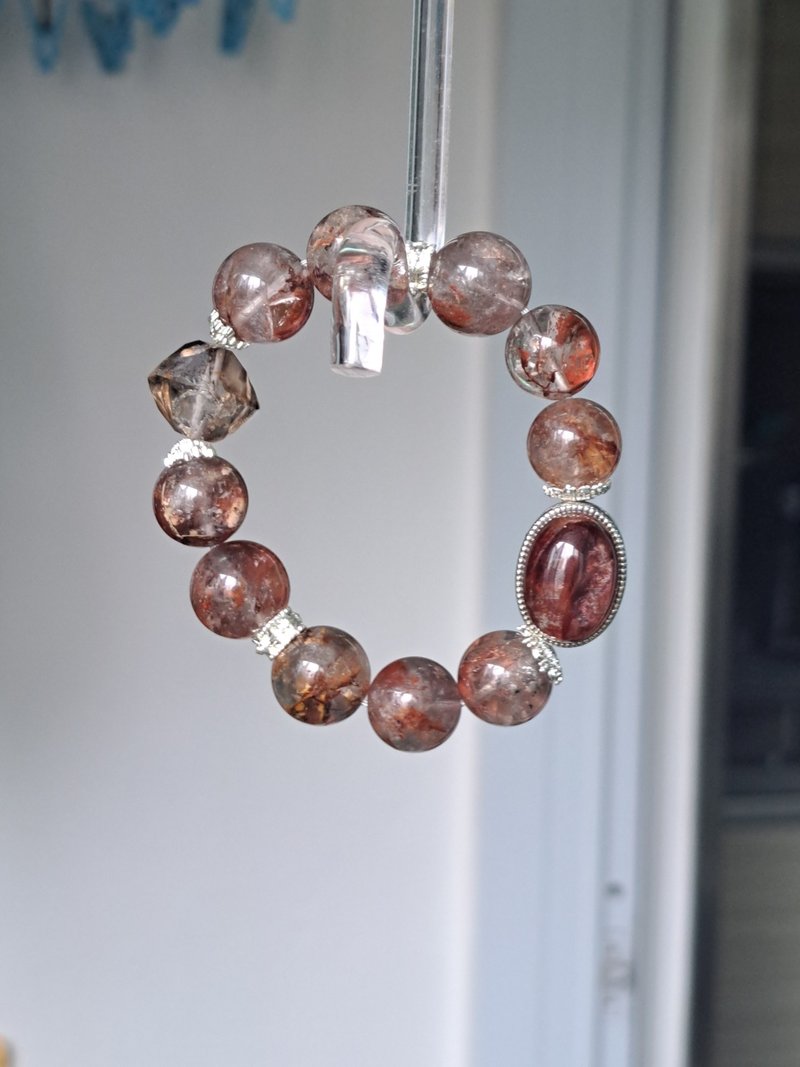 红茶 红泥骸骨闪灵钻红胶花天然水晶手链手串 净化能量强化 - 手链/手环 - 水晶 红色