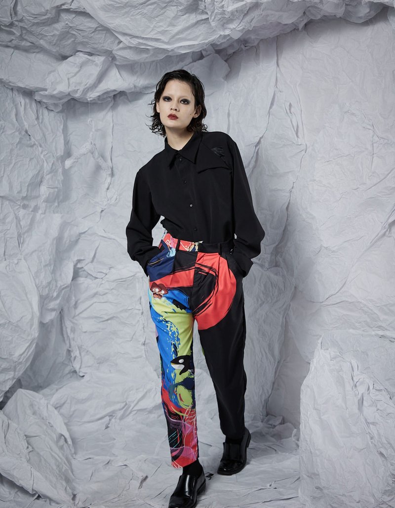 蒙太奇印花西装裤 - 女装长裤 - 聚酯纤维 多色