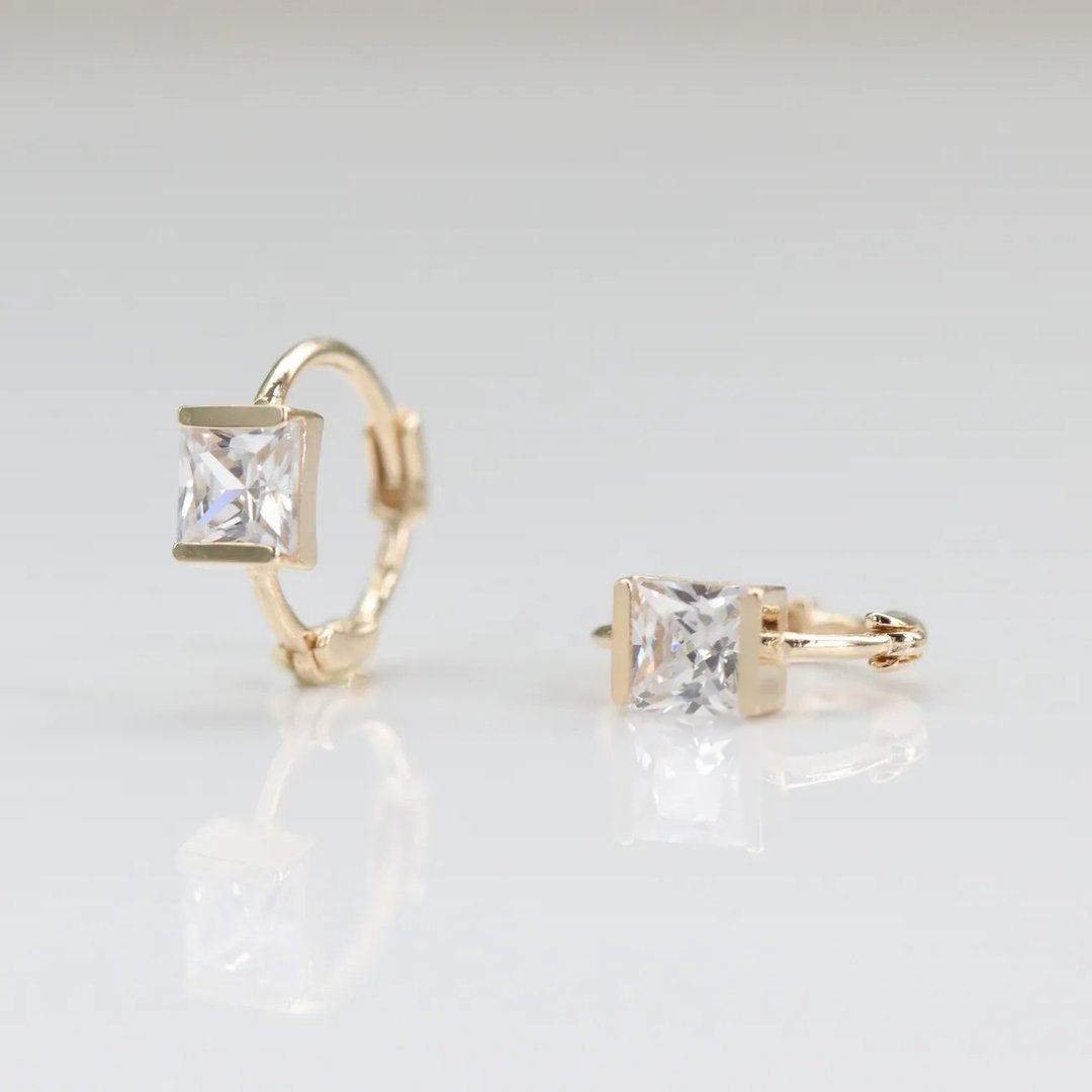 14K 方钻小耳扣(单个) (内径 6 mm) - 耳环/耳夹 - 贵金属 金色