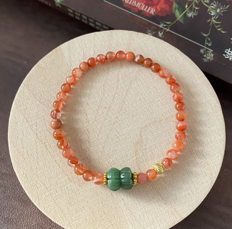 ʚ(圆的兔几)ɞ水晶手串 ๑南红玛瑙x和阗玉-并蒂莲 - 手链/手环 - 水晶 红色