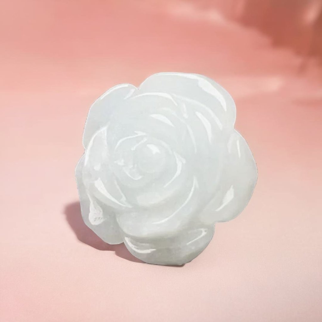 白翡翡翠牡丹花 | 裸石 | 天然缅甸玉翡翠A货 | 送礼 - 金工/饰品 - 玉石 白色