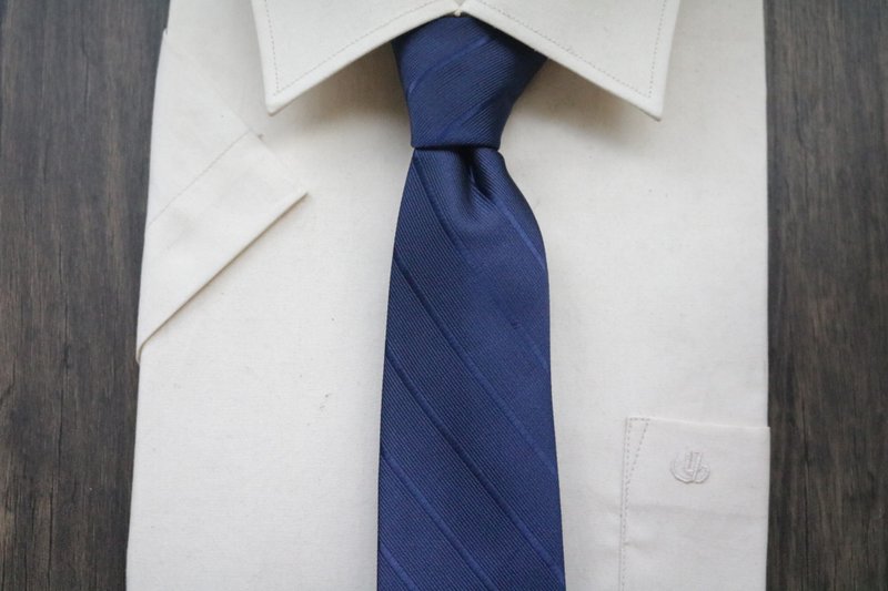 蓝条纹真丝领带支持绣字tie礼盒装礼物 - 领带/领带夹 - 丝．绢 蓝色