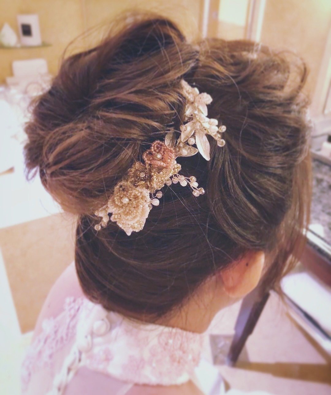 新娘头饰-浪漫华丽头饰 Pink Bridal Headpiece,婚纱头饰(1套2件) - 发饰 - 玻璃 粉红色
