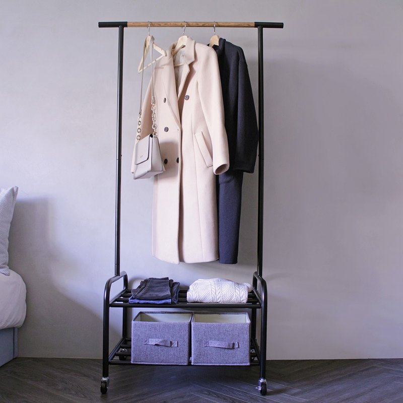 工业风木纹双层挂衣架-黑/居家收纳 - 衣架/挂勾 - 其他金属 黑色