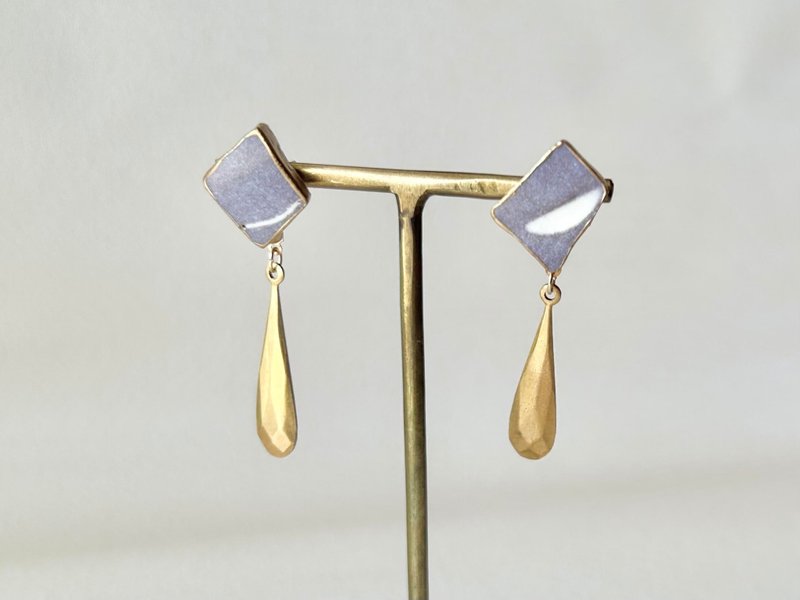 京烧 金继 医疗级不锈钢耳环 紫色 垂坠 传统工艺 No.203 - 耳环/耳夹 - 陶 紫色