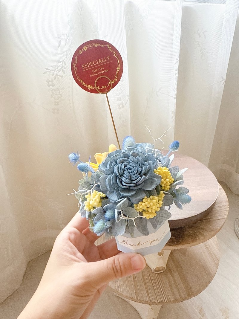 桌上型 名片夹 卡片夹扩香盆 永生花  蓝色+小黄跳色 - 干燥花/捧花 - 植物．花 蓝色