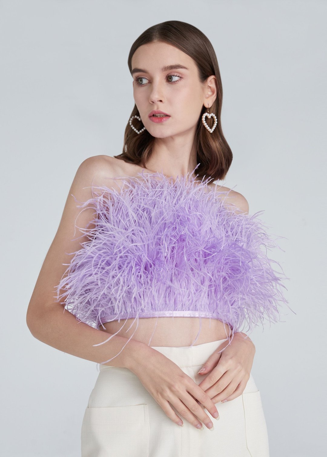 Gina lavender  purple feathers top for women - 女装上衣 - 羽绒 紫色