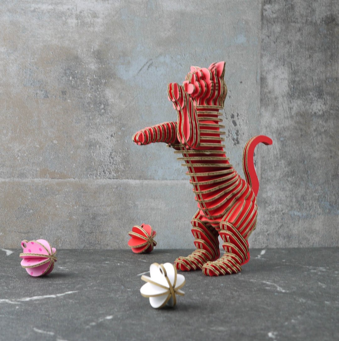 HAPPY CAT 猫 语系列 DIY手作 3D卡片 红色 - 卡片/明信片 - 纸 红色