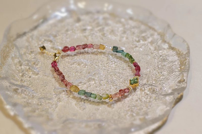 原创小众精致彩虹马卡龙碧玺手链 925银珍珠叠戴随形水晶手串饰品 - 手链/手环 - 水晶 