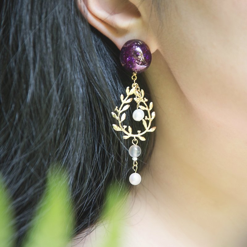 花果实系列_ 女王花_紫 耳环 - 耳环/耳夹 - 植物．花 紫色