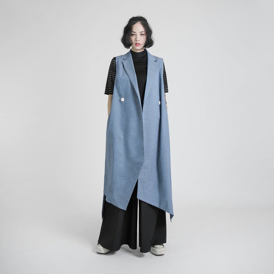 Dejavu 既视西装背心_8AF303_浅蓝 - 女装休闲/机能外套 - 棉 蓝色