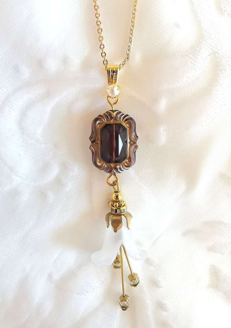 【毕业礼物】【圣诞礼物】德制手绘珠美制磨砂花朵铜电金锆石项 - 项链 - 铜/黄铜 紫色