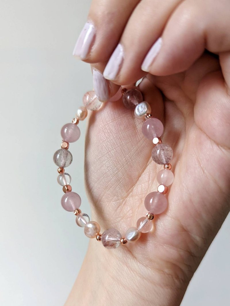 超七×粉晶×白水晶×珍珠【设计款】天然水晶手链 - 手链/手环 - 水晶 粉红色