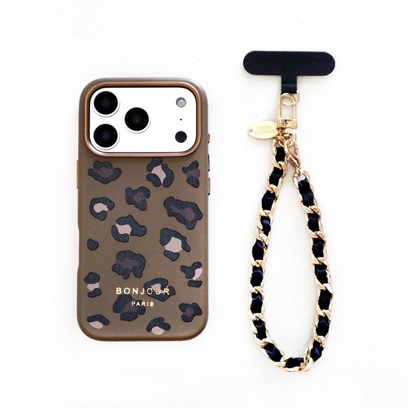 日本新品(壳+挂绳组合)iPhone17.16.15.巴黎豹纹小香链磁吸充电壳 - 手机壳/手机套 - 塑料 咖啡色
