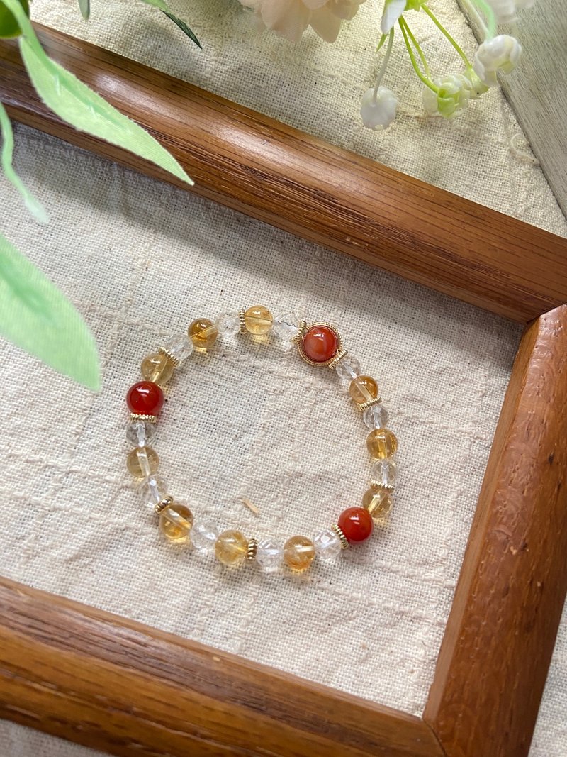 招财。强大能量。喜气。增加勇气。橙红玛瑙/黄塔晶/白水晶 - 手链/手环 - 水晶 多色