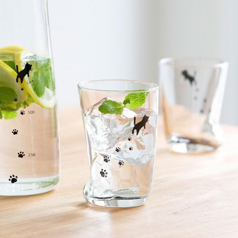 日本ADERIA 猫咪足迹杯300ml - 玻璃杯 - 玻璃 透明