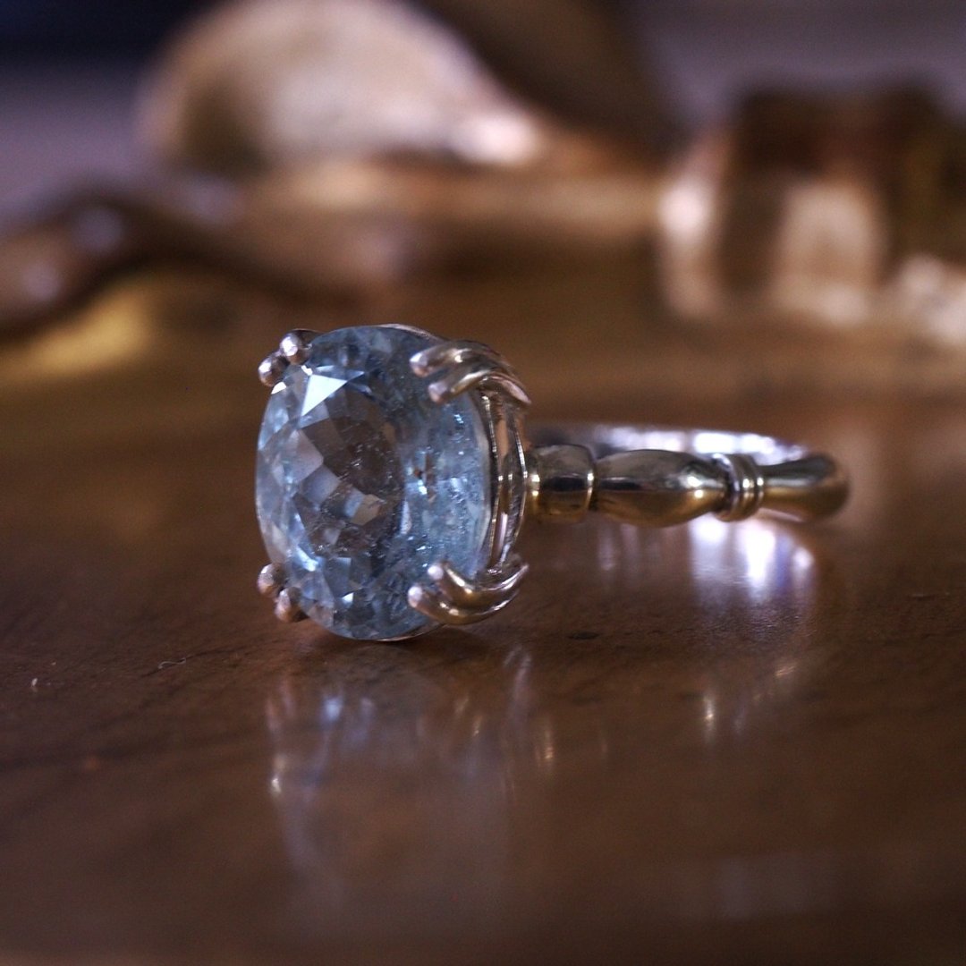 拓帕石 黄玉 手工纯银戒指 11月诞生石 10号 Topaz handmade - 戒指 - 半宝石 蓝色