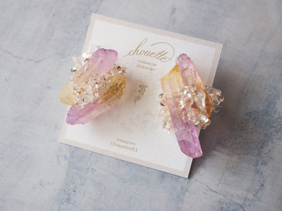 crystal icicle earrings / Clip-On(purple) - 耳环/耳夹 - 水晶 紫色