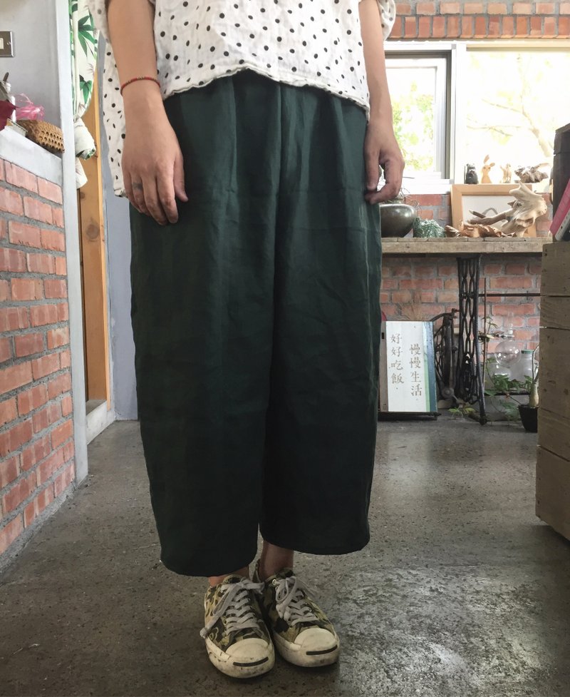 手工天然材质纯亚麻 立体剪裁宽版老爷裤 - 女装长裤 - 棉 蓝色