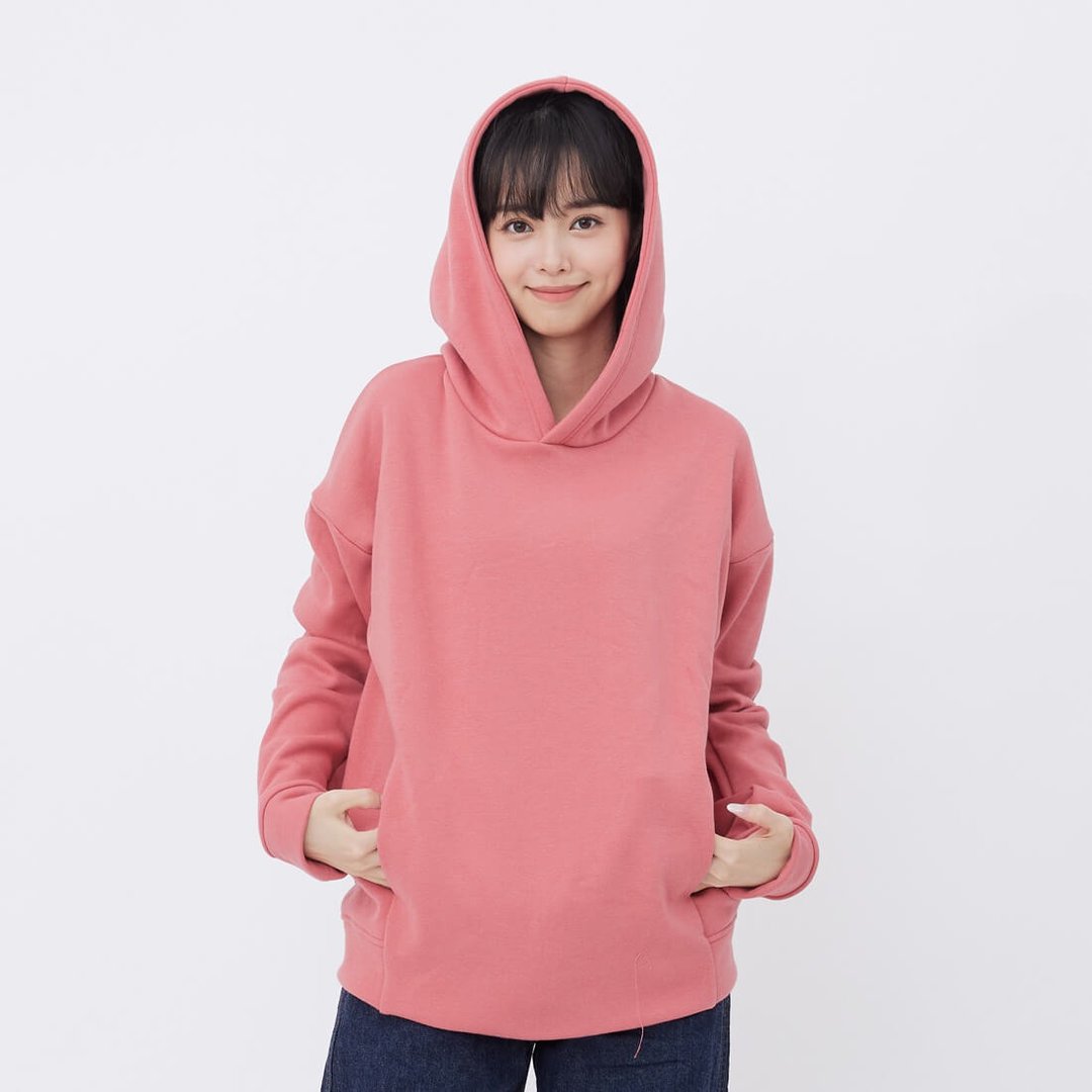 Carrie暖窝短毛口袋连帽T/玫粉 - 女装上衣 - 棉 粉红色