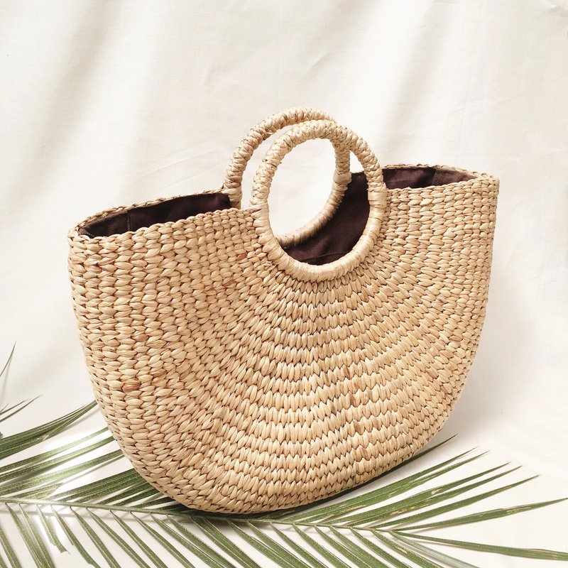 Natural Straw Picnic Handbag - 手提包/手提袋 - 植物．花 咖啡色