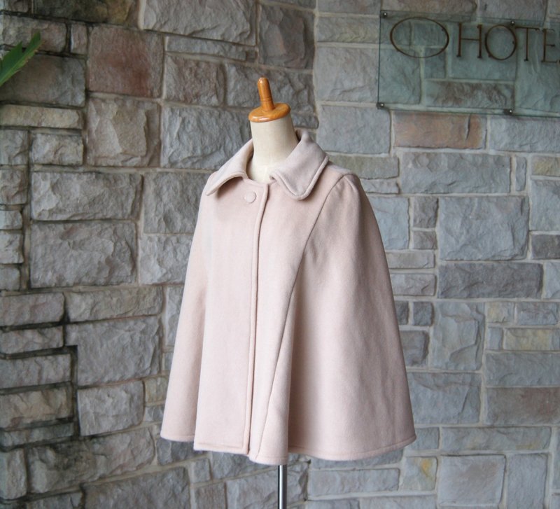 优雅披肩式外套｜可爱而有气质的蓬松粉肤色 羊绒羊毛 - 女装西装外套/风衣 - 羊毛 咖啡色