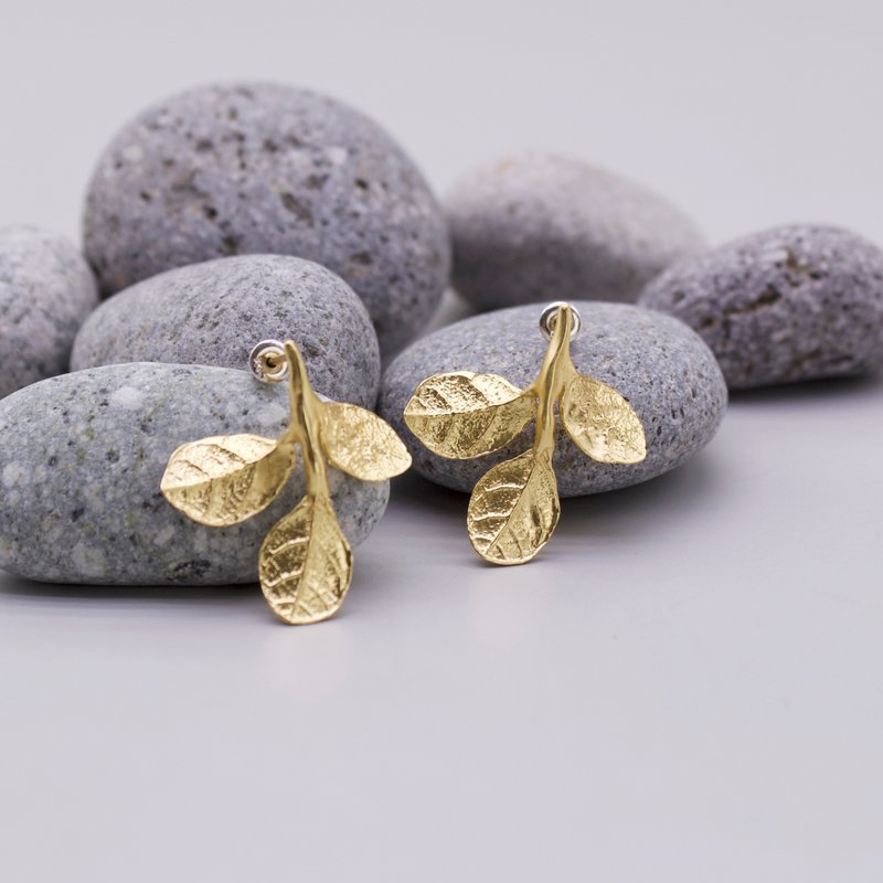 红彩木 纯银耳环 18K镀金耳环 夹式耳环 三色 - 耳环/耳夹 - 纯银 银色