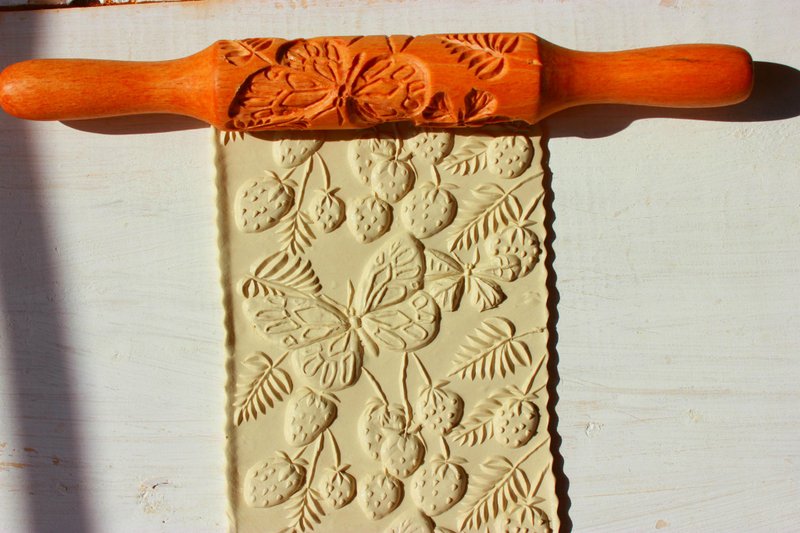 Rolling pin ,cookie rolling pin ,butterfly pattern rolling pin,cookie stamp - 厨房家电 - 木头 咖啡色