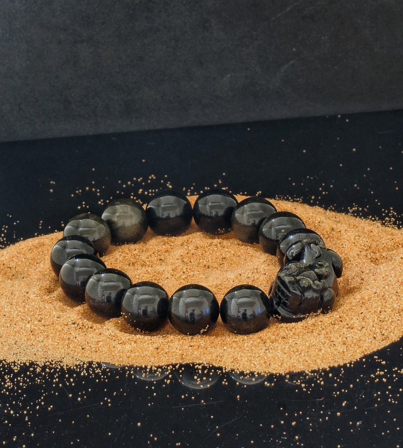 黑曜石貔貅 14mm 水晶手链 ( HKA8057 ) - 手链/手环 - 半宝石 