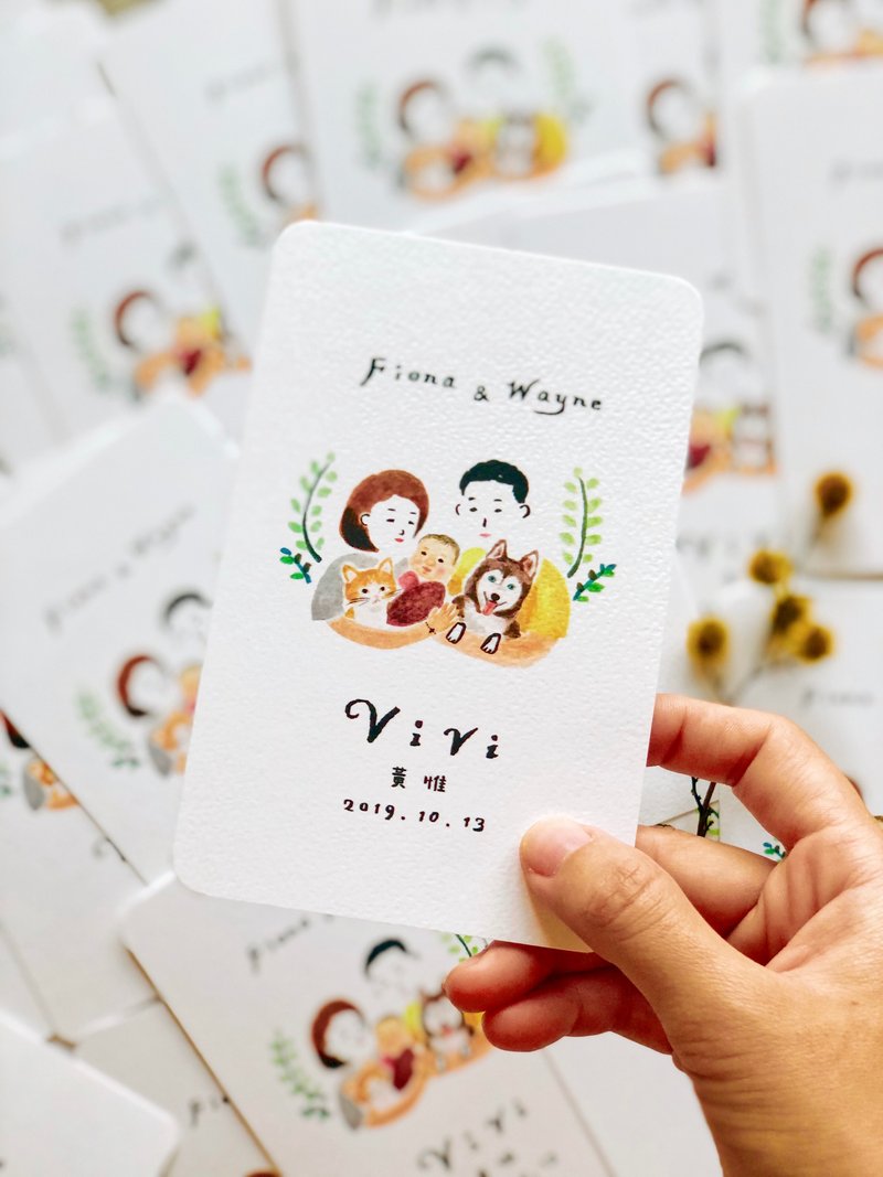 满月卡设计 | 周岁 | 全家福 - 订制画像 - 棉．麻 白色