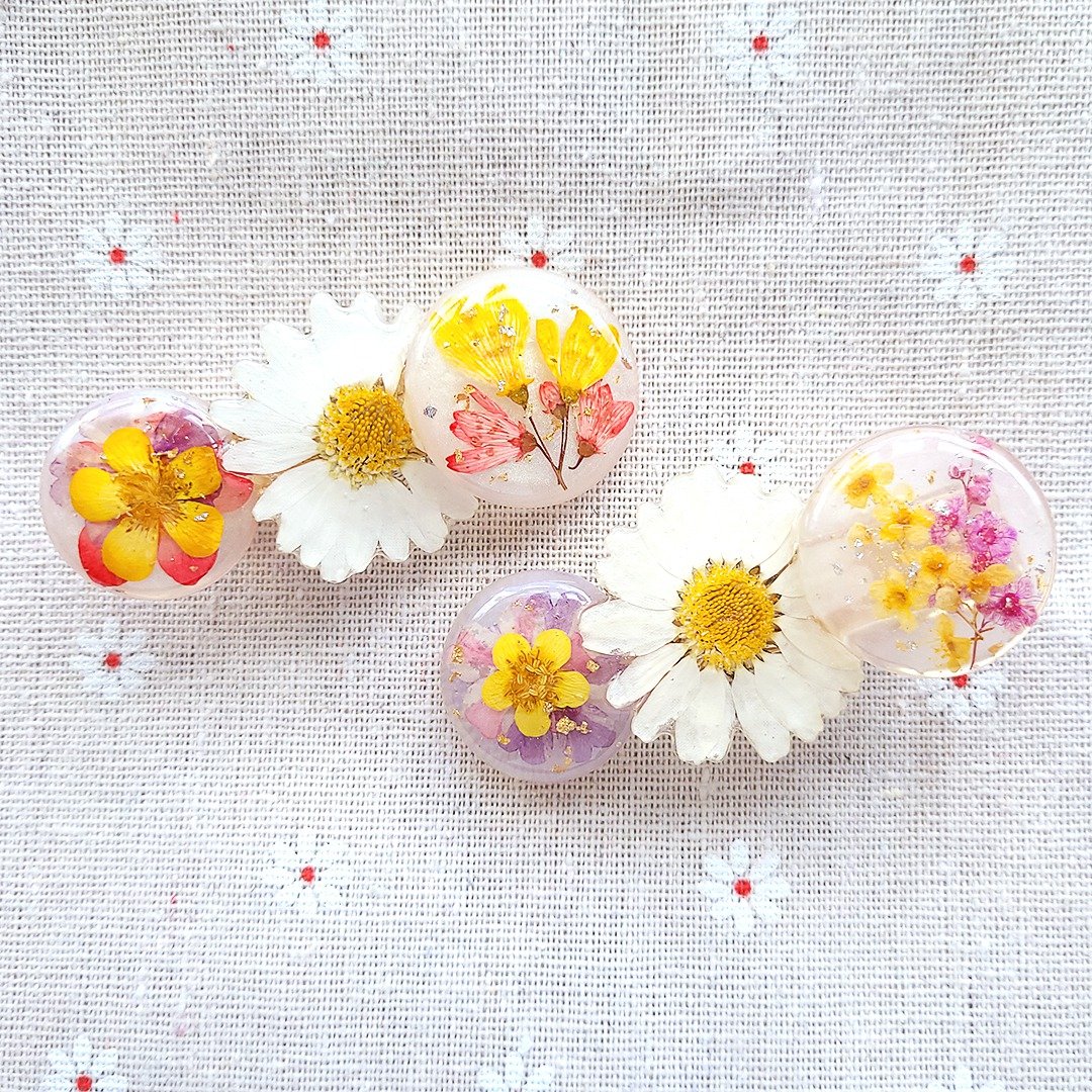 雏菊与花果冻发夹 干燥花 押花 - 发饰 - 树脂 多色