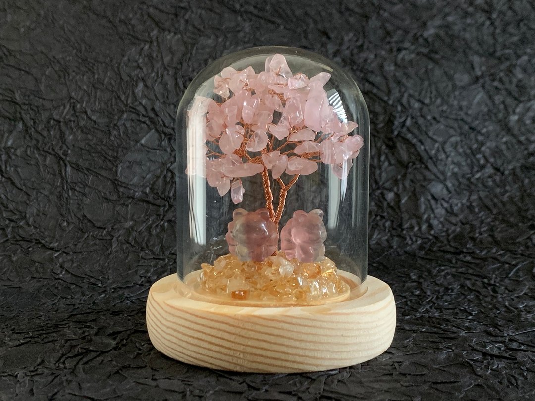 桃花 天然 粉晶树 九尾狐  狐仙 萤石 人缘 开运小物 水晶树 - 摆饰 - 水晶 粉红色
