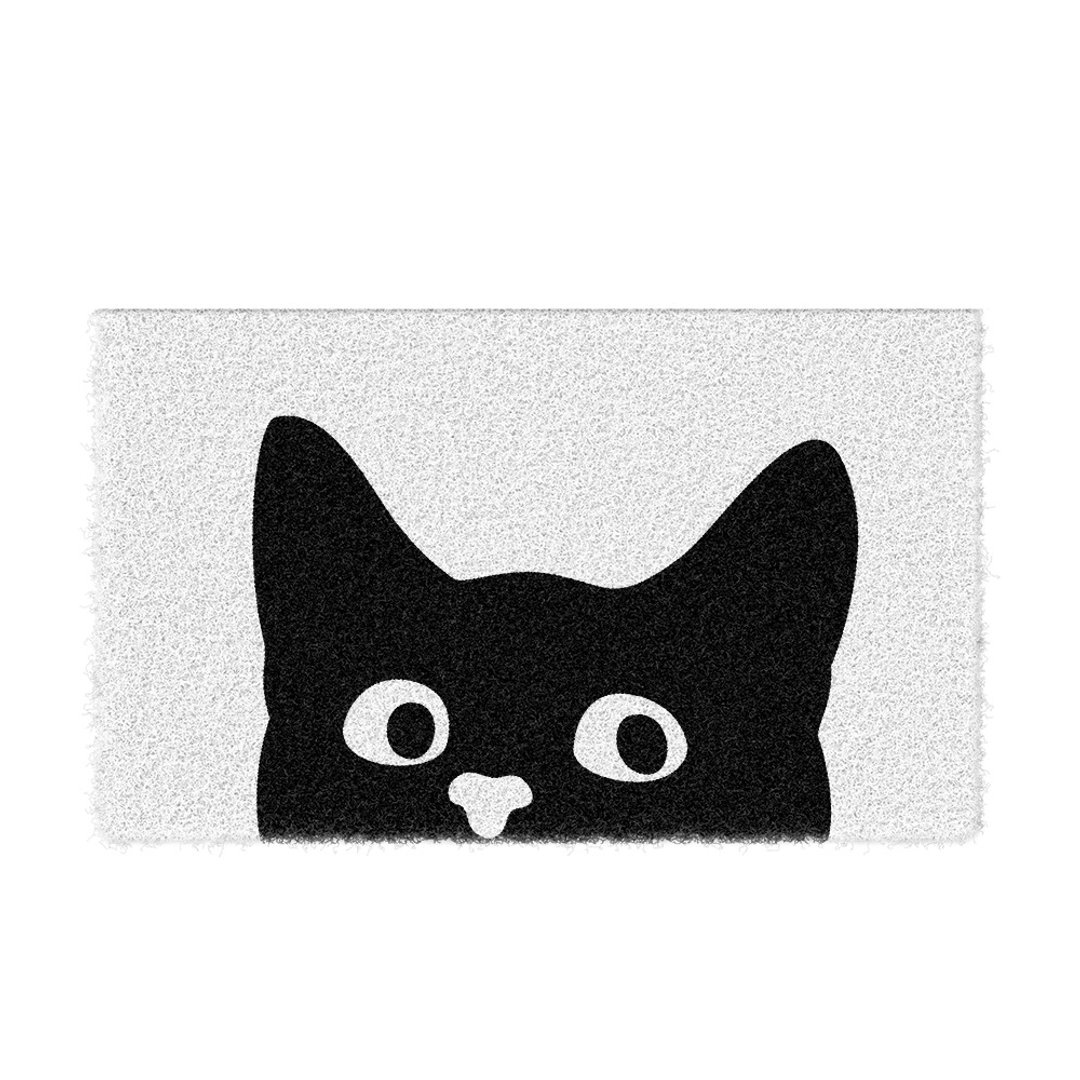 偷看小黑猫刮泥地垫 - 地垫/地毯 - 聚酯纤维 白色