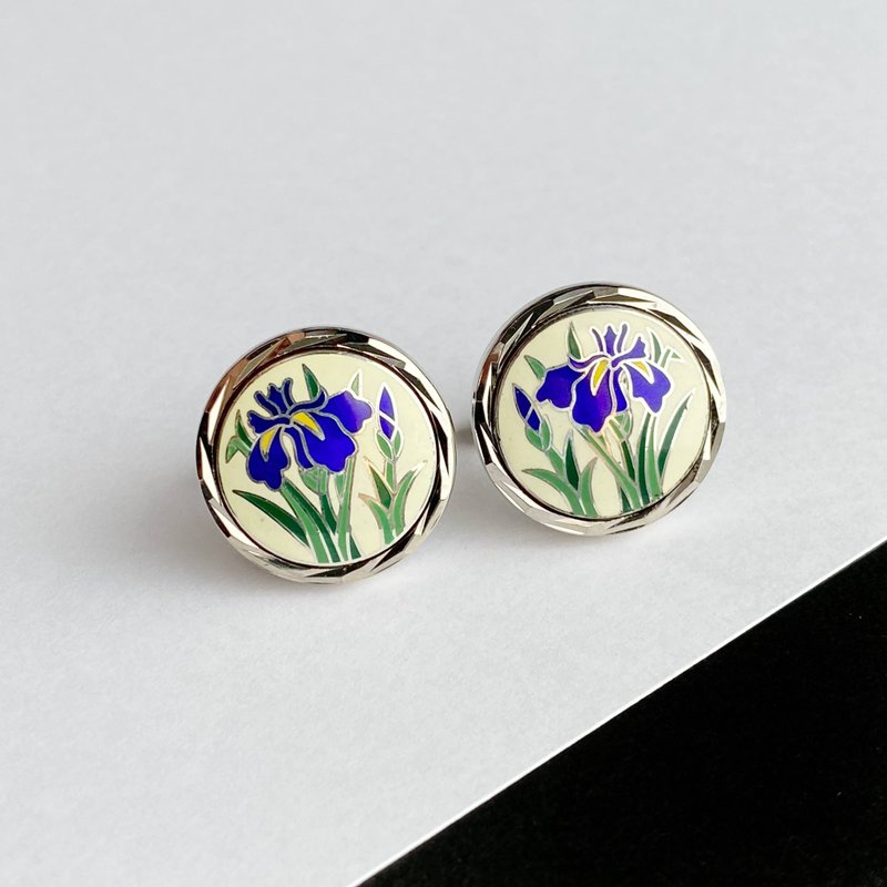 银燕子花【Cream】景泰蓝袖扣（Cufflinks） 纯银掐丝景泰蓝 银制金属配件 - 袖扣 - 银 白色