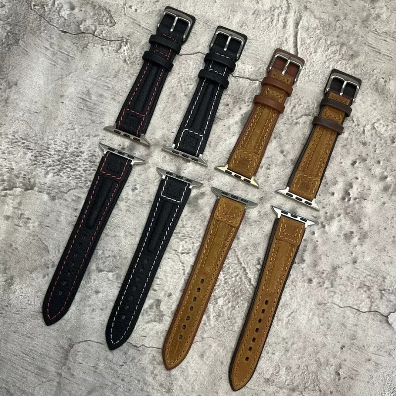 Apple Watch 全系列适用 军事风格 手工牛皮表带 - 表带 - 真皮 绿色