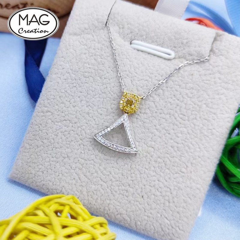 黄钻系列 | 18K白金钻石小裙摆吊坠颈链 - 项链 - 贵金属 