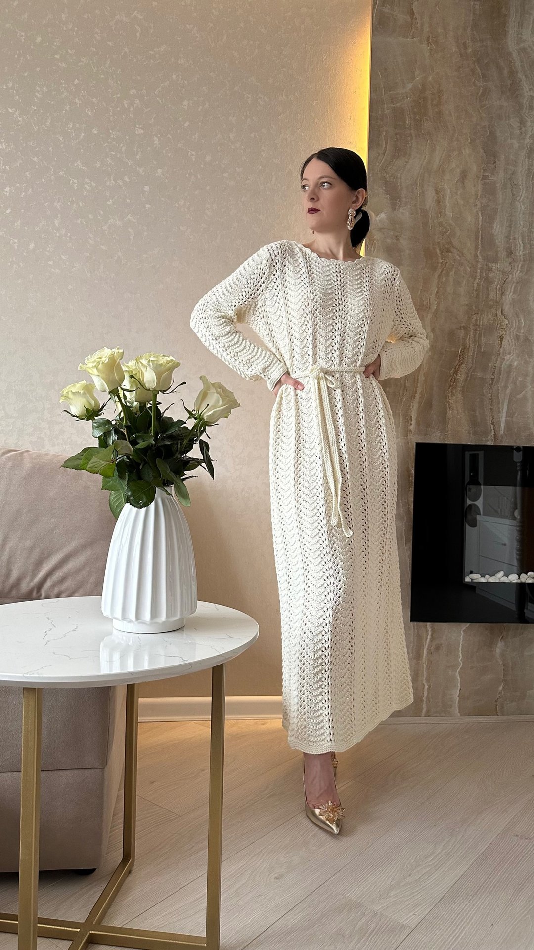 Hand knit dress White lace dress Cotton summer dress for women Wedding dress - 洋装/连衣裙 - 棉．麻 